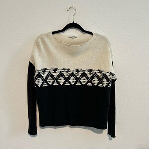 Madewell Black Cream White Contrast Fair Isle Pullover Sweater XS Nordic Soft